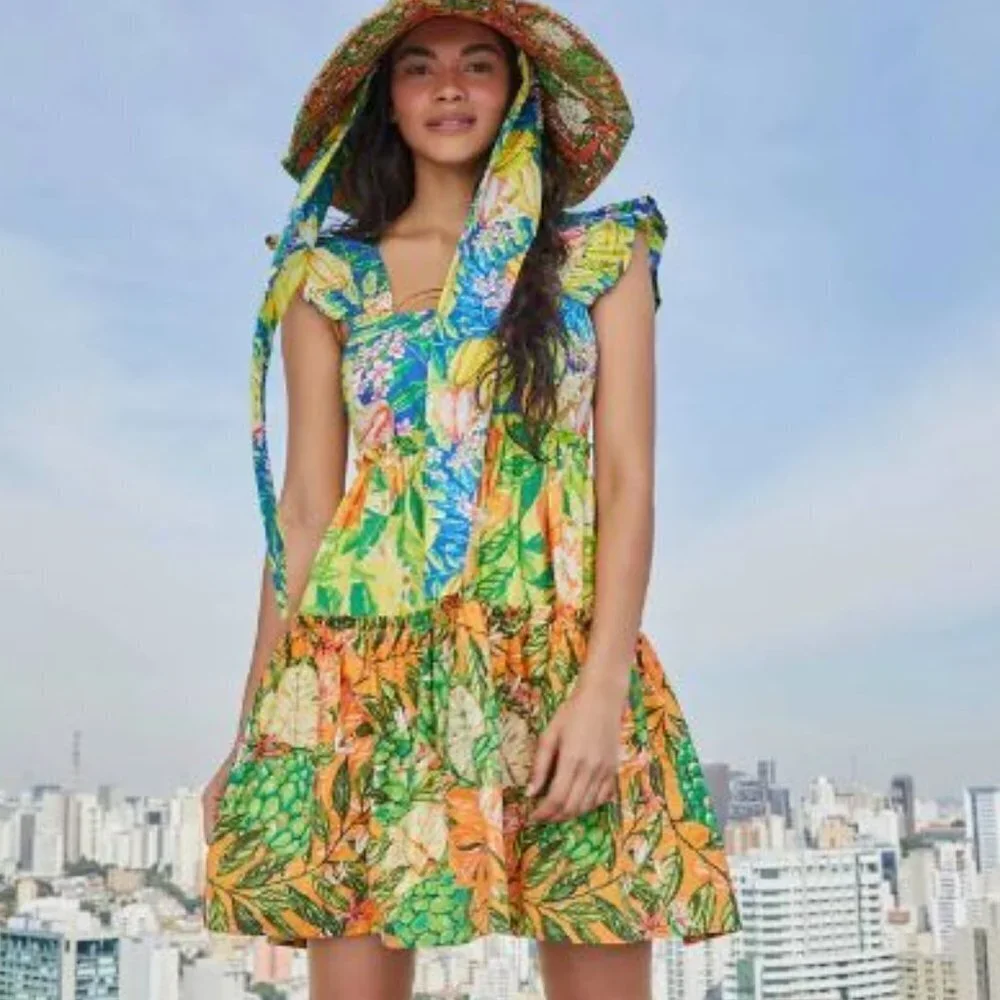 Farm Rio Tiered Mini Dress Sz M - Picture 6 of 14